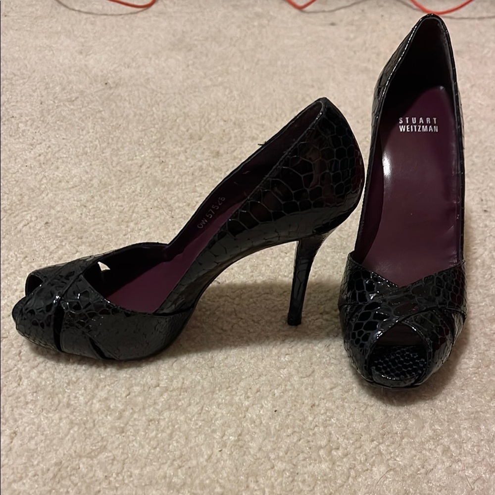 Stuart Weitzman Black Peep Toe Heels
